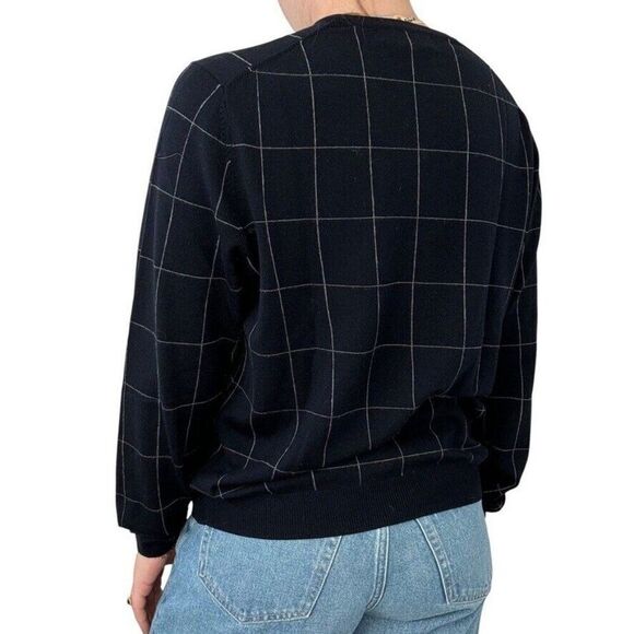Vintage Brooks Brothers Country Club Navy Blue Checkered 100% Wool Sweater sz M - Picture 3 of 7